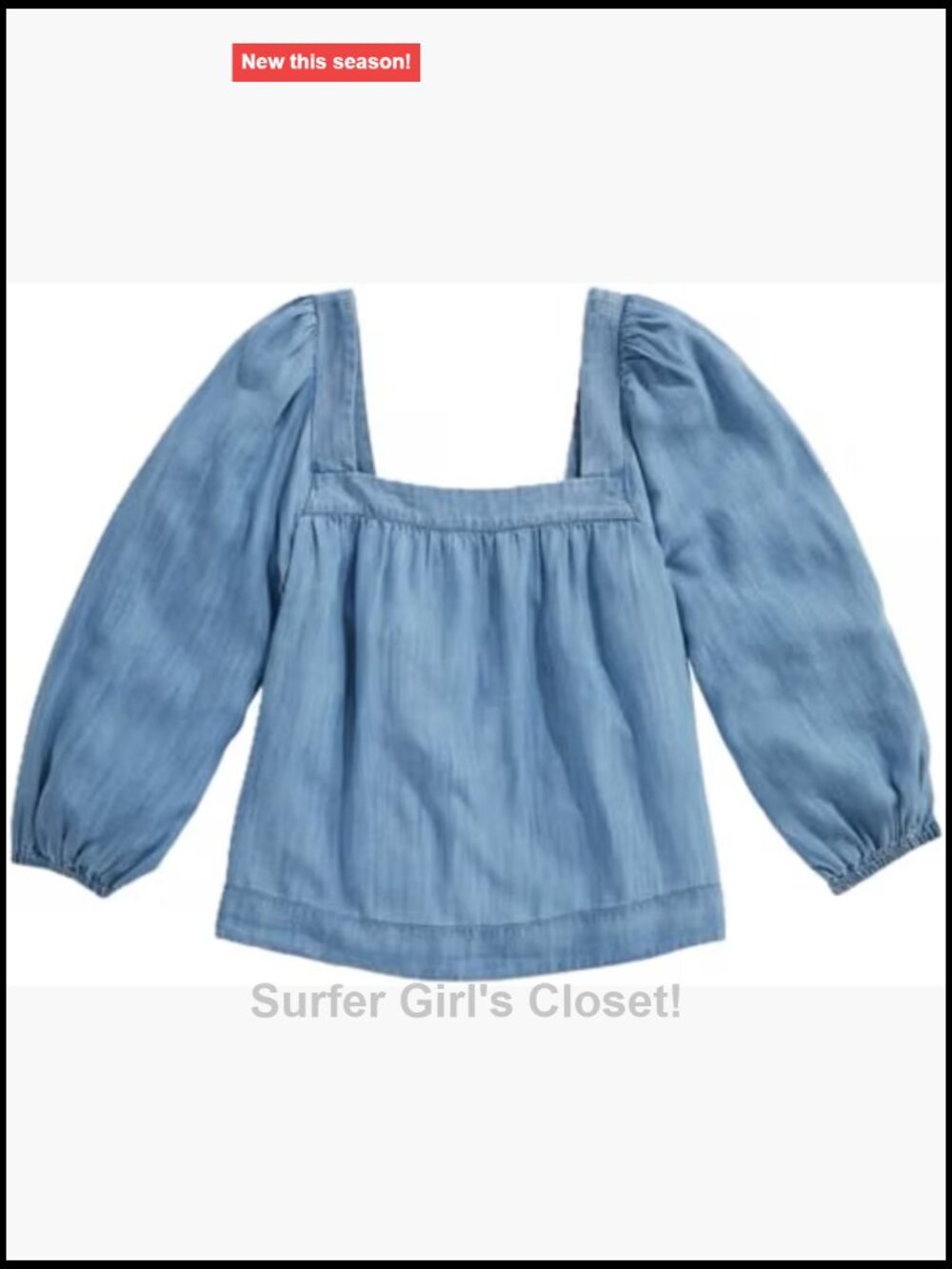 Vineyard Vines Serena Chambray Square Neck Puff Sleeve A-Line Top Cotton